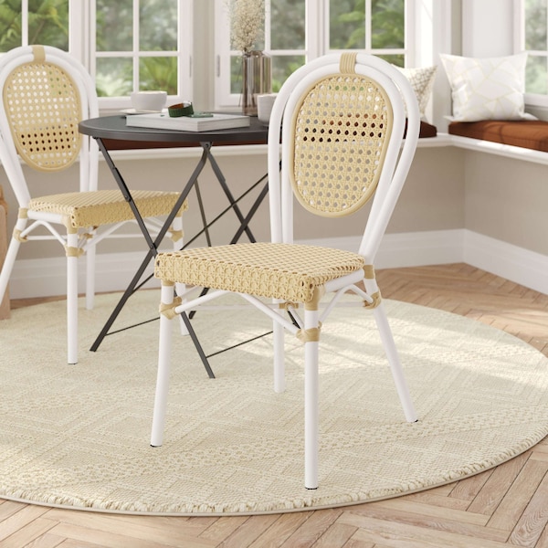 Flash Furniture Cannes Thonet French Bistro Stacking Chair, Natural PE Cane Rattan and White Aluminum Frame SDA-AD642110-1-NAT-WH-GG - main